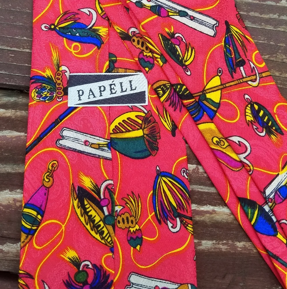 PAPELL Fishing Themed Tie - 100% Silk